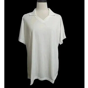 New HPI Direct Womens Short Sleeve White V-neck Polo Shirt Size XL